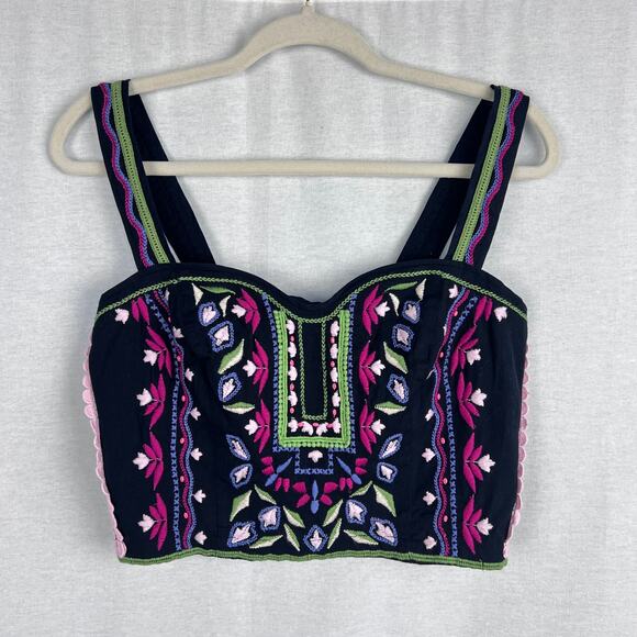 Anthropologie Embroidered Crop Top Artsy Boho Festival Folk Summer Southwestern - Picture 3 of 6